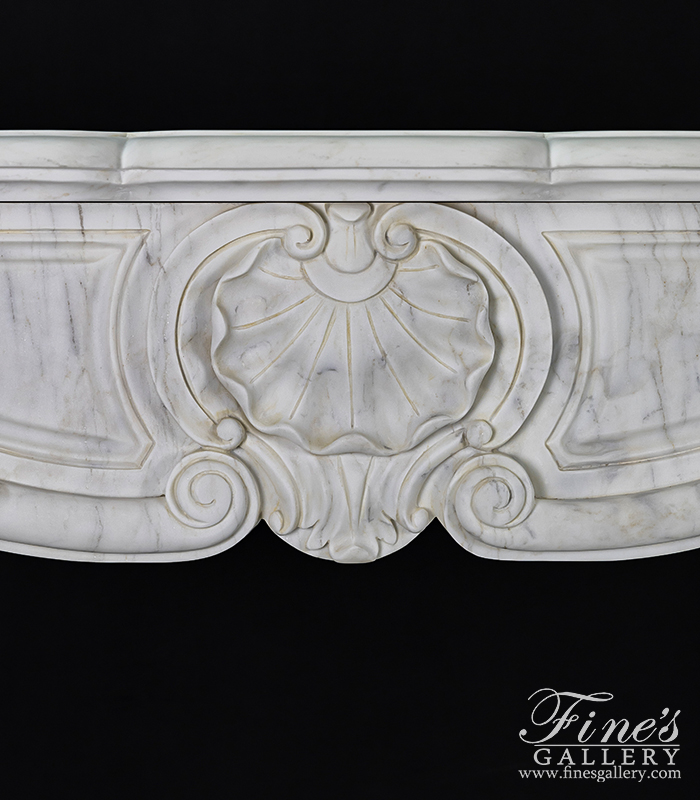 Marble Fireplaces  - Shell Motif French Mantel In Statuary White Marble - MFP-2503